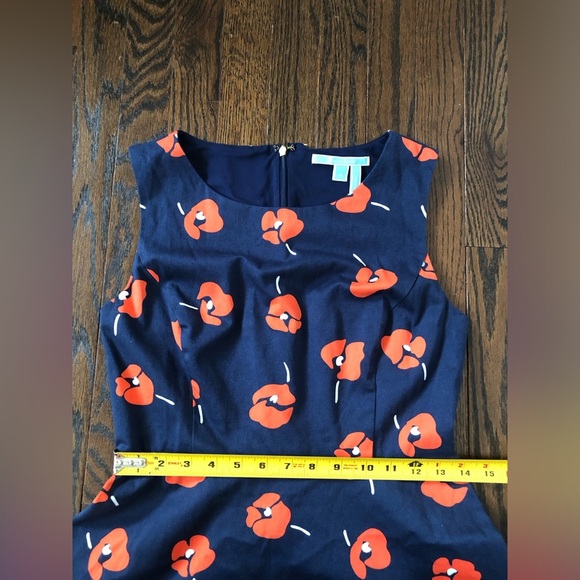 Draper James Women's 4 A-Line Navy Blue w/Orange Poppy Floral Sleeveless Dress - Picture 8 of 13